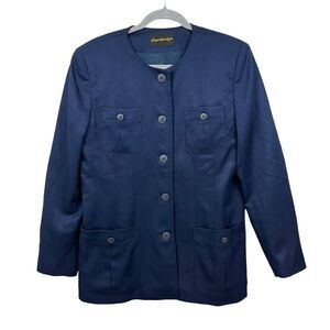 Giorgio Sant Angelo Womens Blazer Collarless Front Four Pockets Lined Navy Sz 12